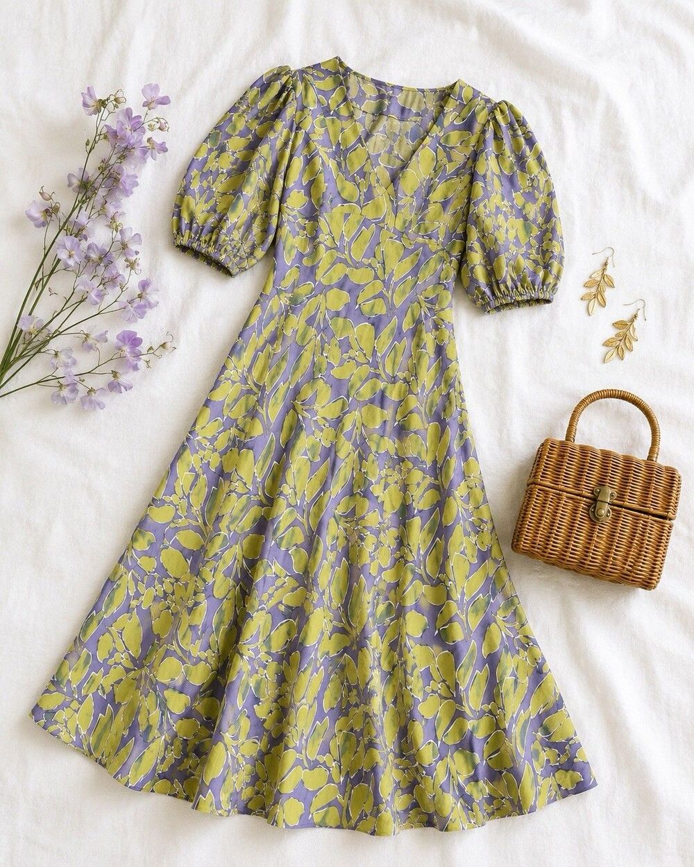 Handmade Purple & Green Botanical Maxi Dress M